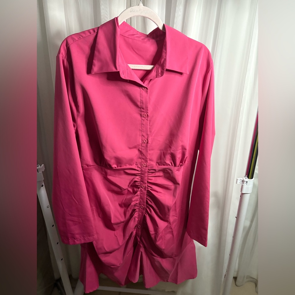 SHEIN Fuchsia Button-Down Shirt Dress